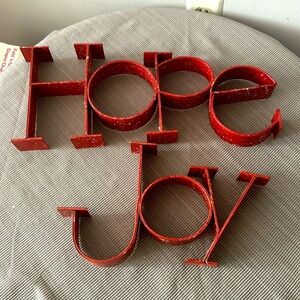 Hope & Joy red metal home decor, Holiday, Christmas